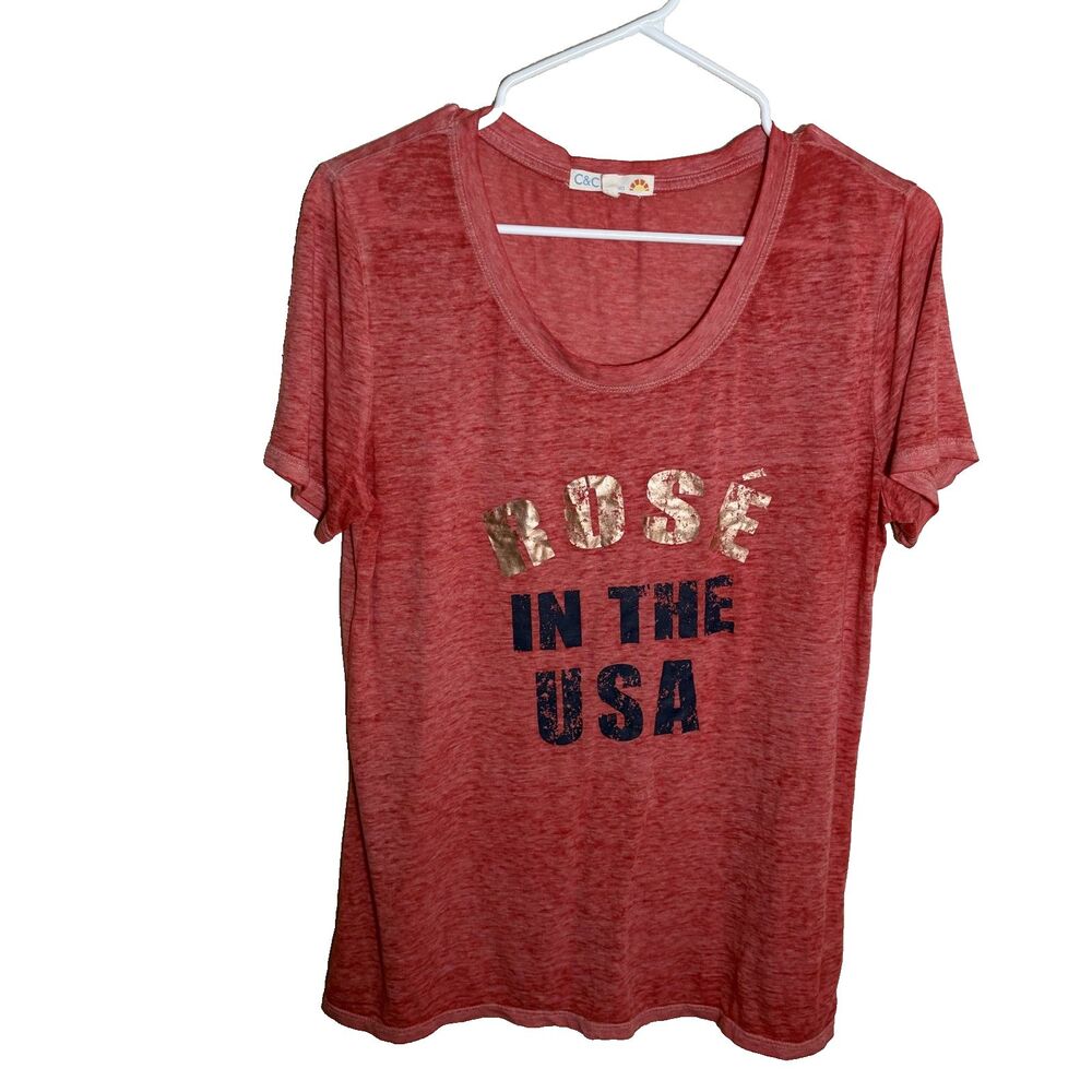 C&C California T-Shirt Women's Medium Red Rose in the USA Burnout Tee Shirt